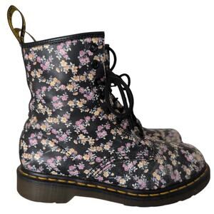 Vintage Dr Martens Black Floral Combat Boots Women 6 Distressed Grunge Punk Emo